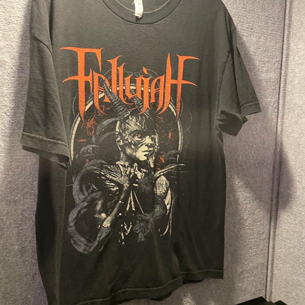 Black Graphic Band T-Shirt - Black with Orange Print